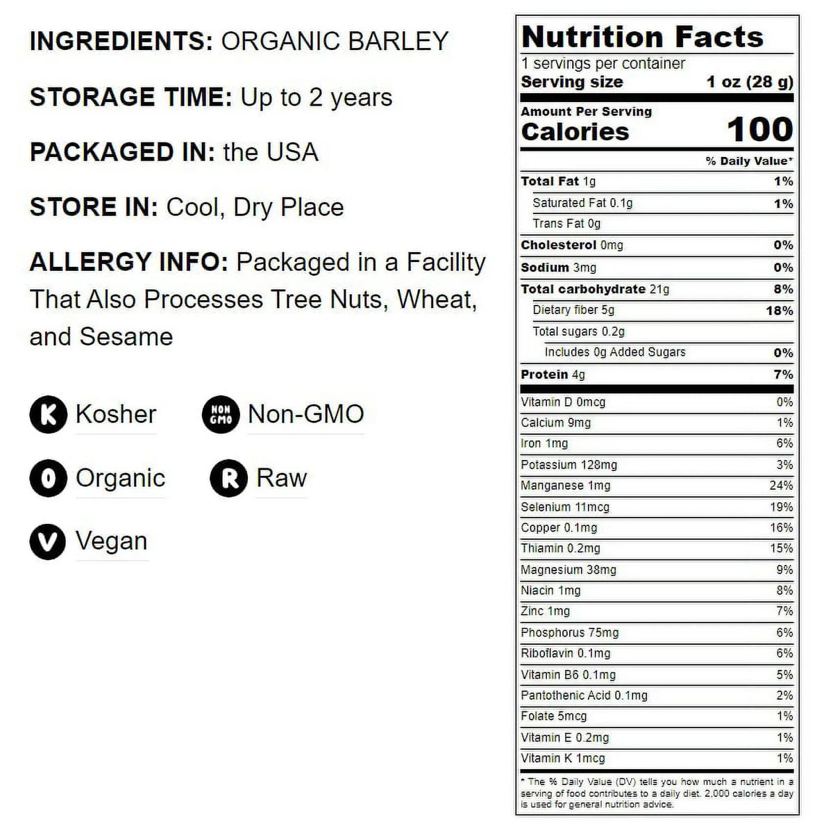 Organic Hulled Barley, 2 Pounds – Non-GMO, Kosher, Raw, Bulk Grain, Product of the USA – by Food to Live