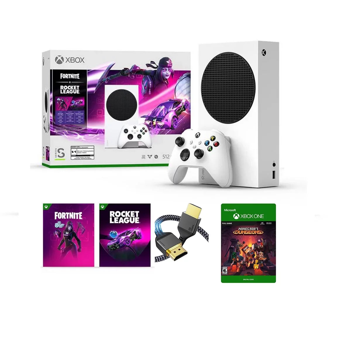 2022 Newest Edition Microsoft Xbox-Series-S 512GB Solid Storage Fortnite & Rocket League Bundle with Minecraft Full Game and ETECHG High Speed HDMI Cable