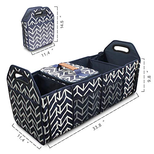 Trunk Organizer, Foldable Cargo Storage Bag Portable Insulation Cooler Bag Collapsible Vehicle Organizer Divider Storage Totes with 4 Compartments Cargo Tote for Groceries Caddy SUV