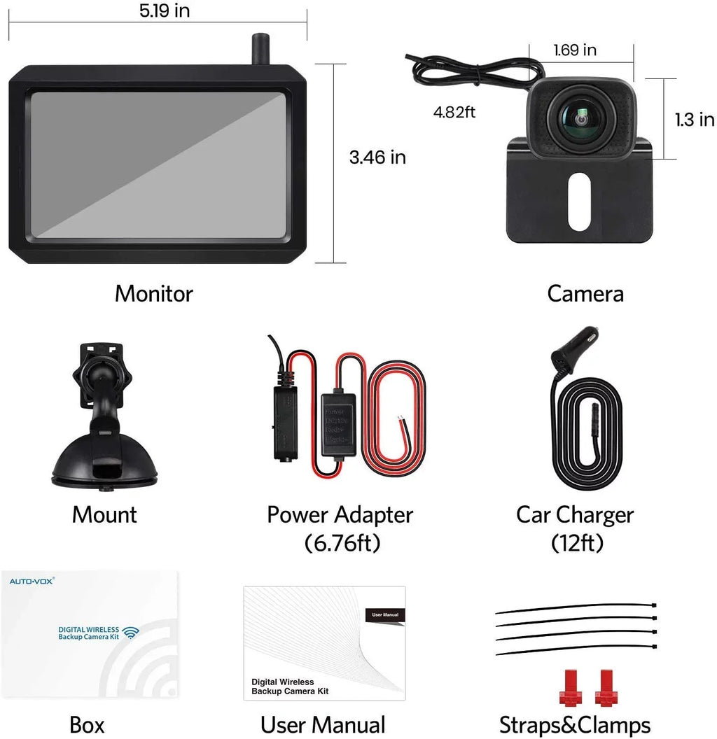 AUTO-VOX W7PRO Wireless Back Up Camera, 5" TFT Monitors Trailer Rear View Cam Systems, Camera Channels with 2.4G Stable Digital Signal for Car, Truck, RV,Camper