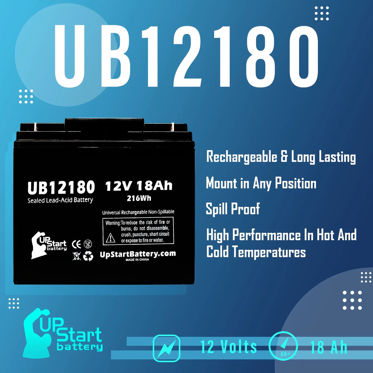 3x Pack - Compatible CSB Energy Source OF AMERICA GP12170 Power Unit - Replacement UB12180 Universal Sealed Lead Acid Cell (12V, 18Ah, 18000mAh, T4 Terminal, AGM, SLA)