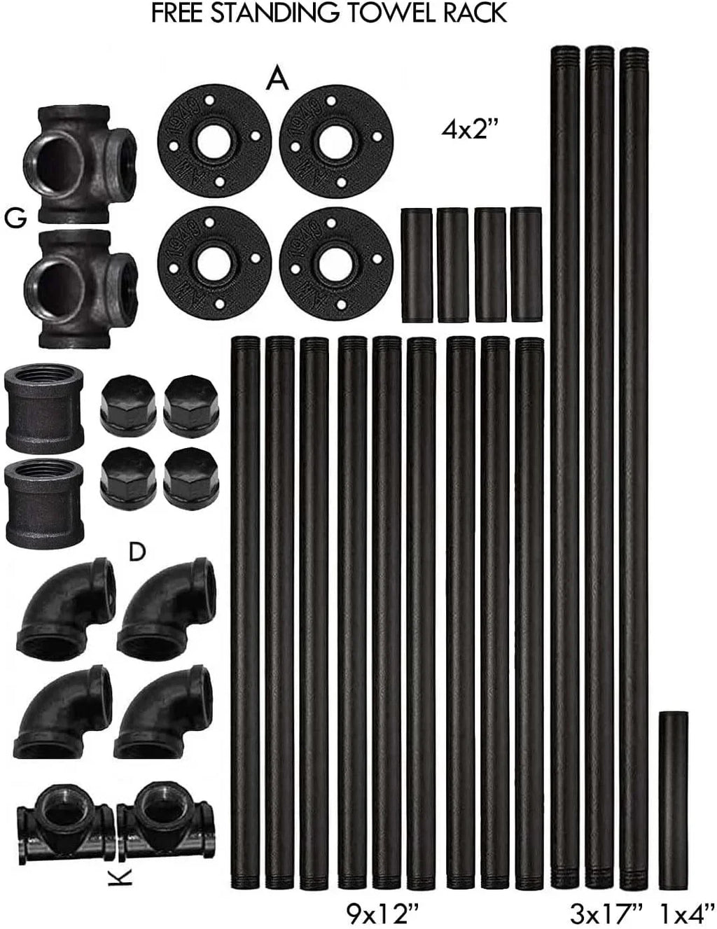 Bathroom Towel Rack, Wall Mounted Industrial Pipe Organizer Holder, Bath Hand Towel Washclothese Storage Holder, RV Camper Organizer Shelf (Black, Standing 40")