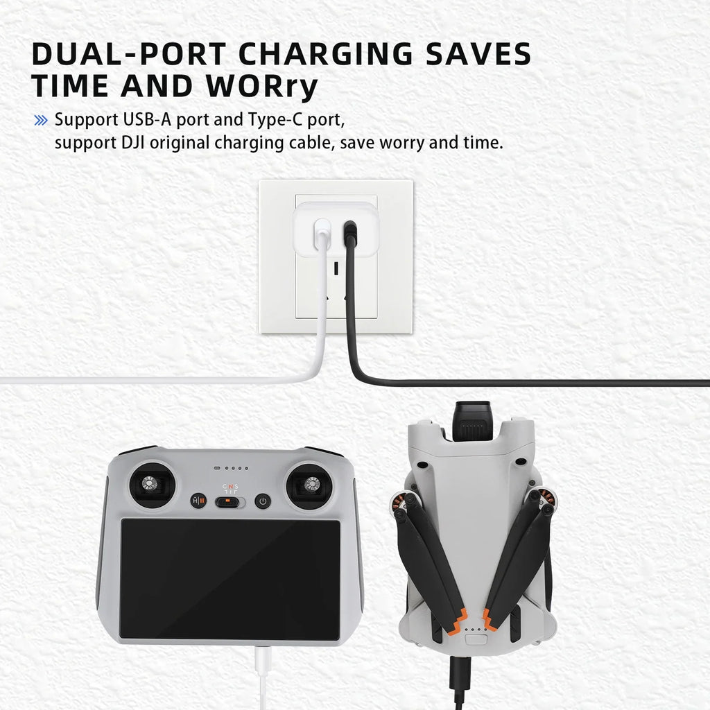 30W USB Charger with Type-C Cable -Port Charging for DJI Mini 2/Mini 3 Pro Charging Parts