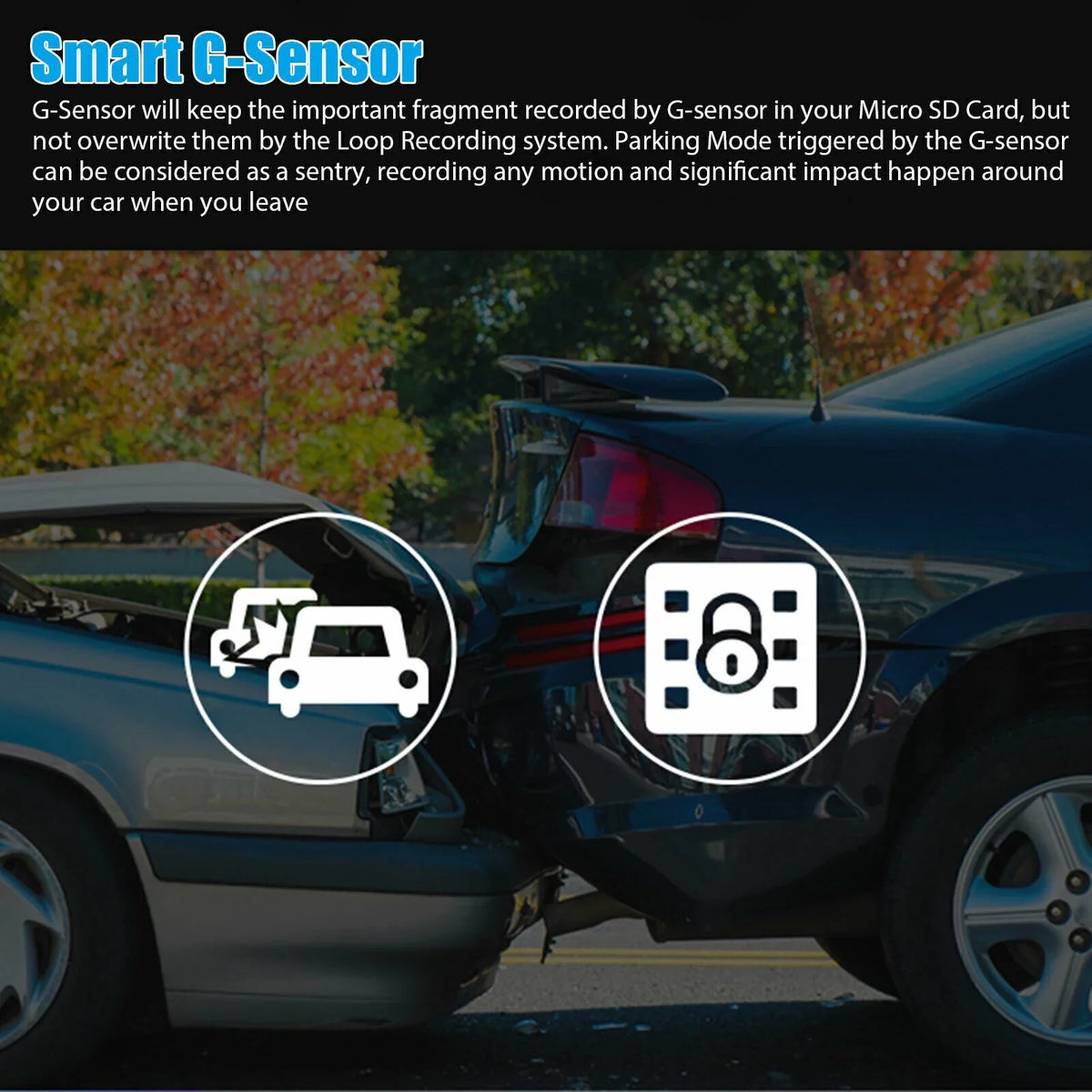 TASHHAR Car Lens Dash Cam 1080P 4" HD DVR Front/Rear/Built-In Video Camera Driving Recorder G-Sensor, Motion Detection and Parking Monitoring
