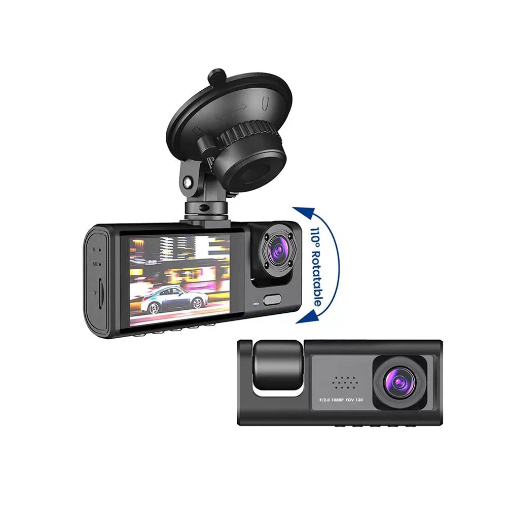 1080P DVR Dash Camera Front & Inside & Rear Camera Driving Recorder 2 Inch Display Dashcam Support Night-Vision Loop Recording One-Key Lock WiFi version