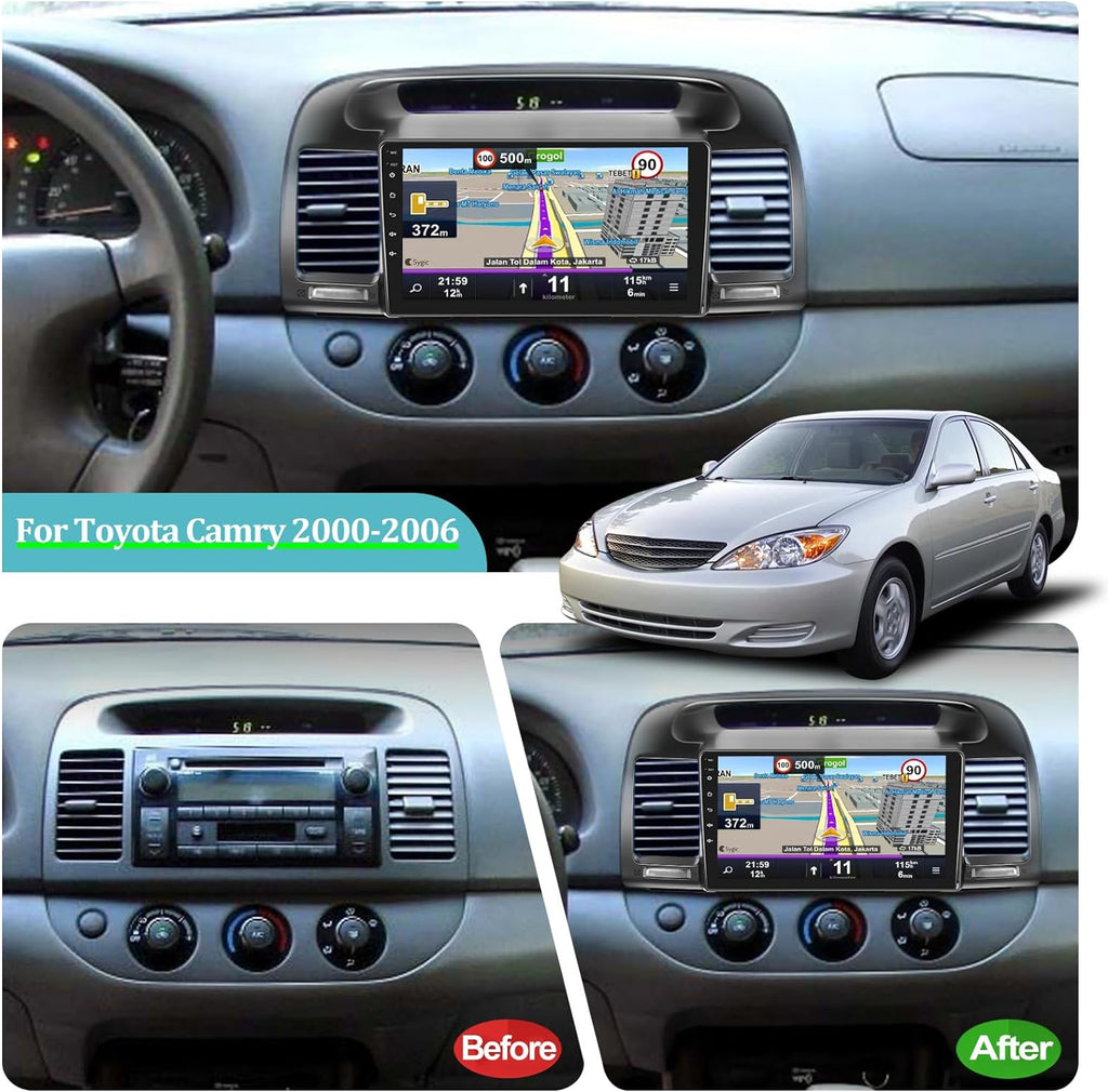 THONZER For Toyota Camry 2000-2006, 9 Inch Panel Radio Built in Wireless Carplay and Andriod Auto with Mirror Link, WiFi, GPS, USB + Rear View Camera 2+32G Android Car Stereo