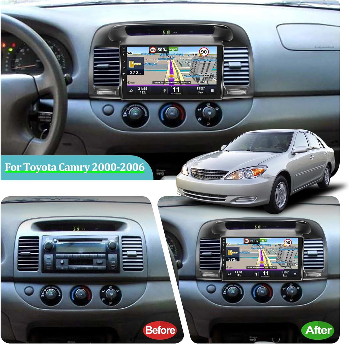 THONZER For Toyota Camry 2000-2006, 9 Inch Panel Radio Built in Wireless Carplay and Andriod Auto with Mirror Link, WiFi, GPS, USB + Rear View Camera 2+32G Android Car Stereo