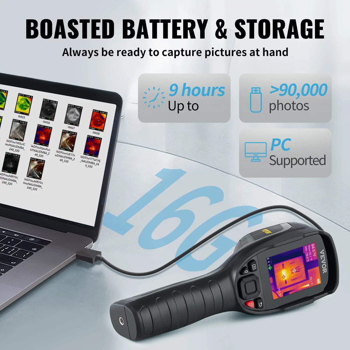 VEVOR Thermal Imaging Camera, 240x180 IR Resolution (43200 Pixels), 20Hz Refresh Rate Infrared Camera with -4℉~662℉ Temperature Range, 16G Built-in SD Card, and Rechargeable Li-ion Energy Source