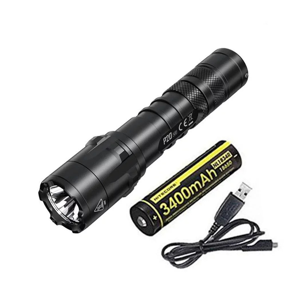 Combo: Heart P20 V2 Tactical LED Flashlight - CREE XP-L2 V6 - 1100 Lumens w/NL1834R Power Unit +Free Eco-Sensa USB Cord