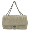Pre-Owned CHANEL Flap Python Leather Crossbody Bag Ivory