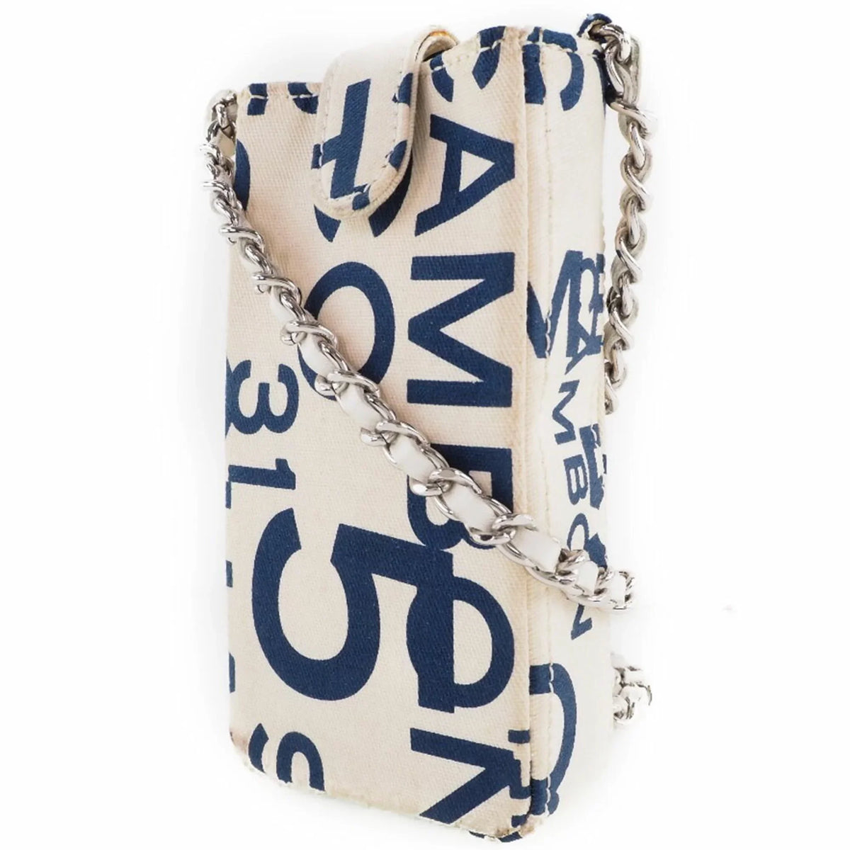 Pre-Owned Chanel Chain Pouch Canvas White/Blue Women's (Good)