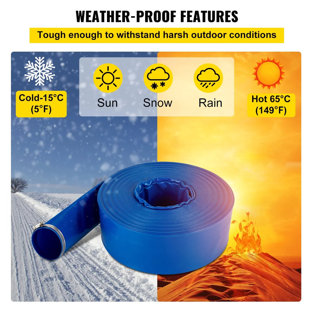 BENTISM Discharge Hose, 1-1/2" x 105', PVC Fabric Lay Flat Hose, Heavy Duty Backwash Drain Hose with Clamps, Weather-proof & Burst-proof, Ideal for Swimming Pool & Water Transfer