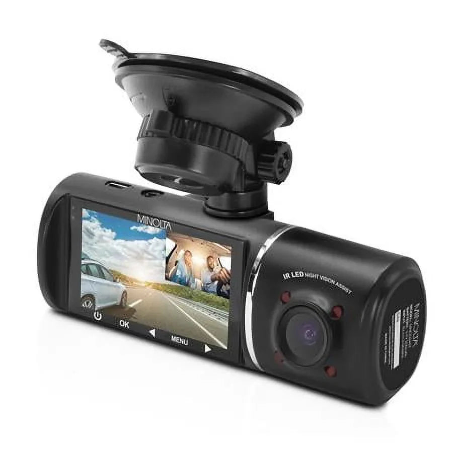 MNCD245T Full HD Front and Rear View 2.45" LCD Panel Dash Camera with 3-Channel Recording, Black