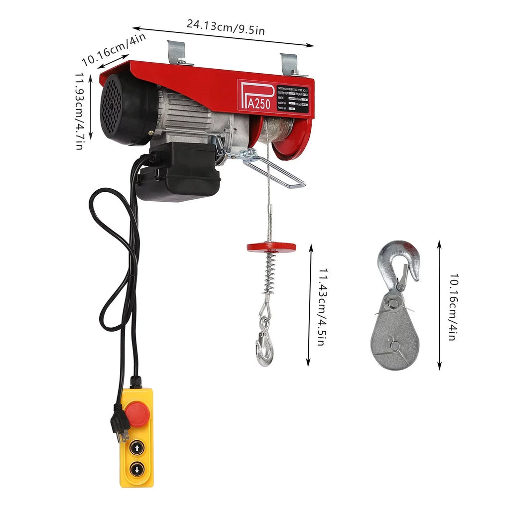 550LBS Electric Hoist Crane Winch Garage Lift Pure Copper Motor + Remote Control for Factories, Docks, Warehouses, Logistics