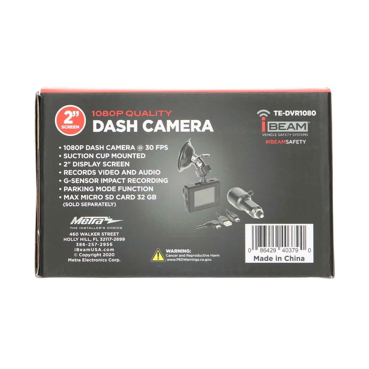 iBeam TE-DVR1080 Windshield Suction Mount 1080P Dash Camera w/ 2" LCD Display