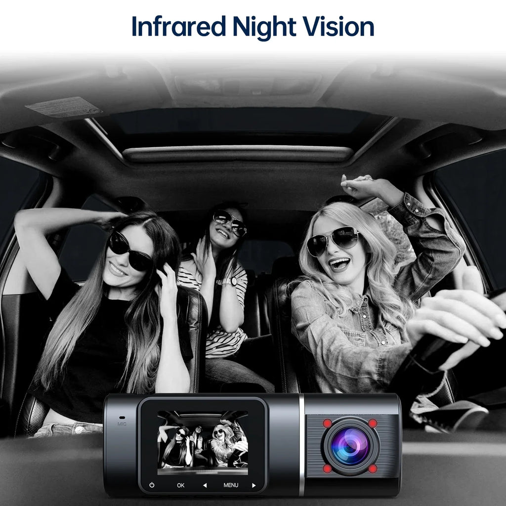 TOGUARD Dash Cam Front and Inside 1080P Dash Camera for Cars IR Night Vision Car Camera for Taxi Accident Lock Parking Monitor 2 Mounting Options 64GB SD Card