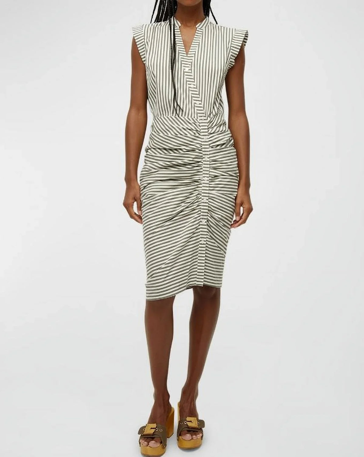 Veronica Beard Women's Army White Ruched Shirtdress, 4