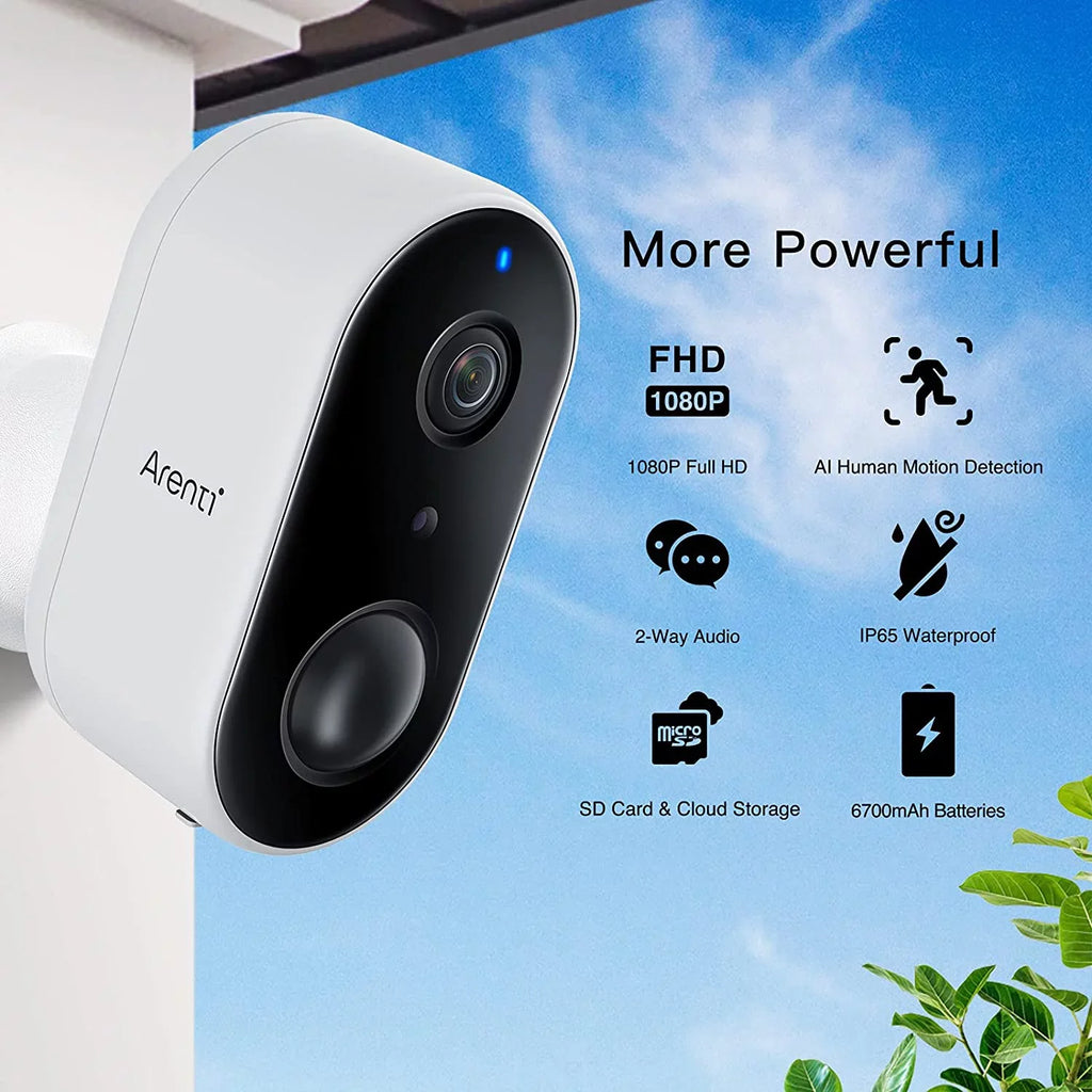 Arenti Wireless Outdoor Security Camera, (2Pack) GO1 Wifi Rechargeable Power Unit Powered Night Vision 2-Way Audio AI Motion Detection Surveillance Camera (Supports Only 2.4Ghz Wi-Fi)