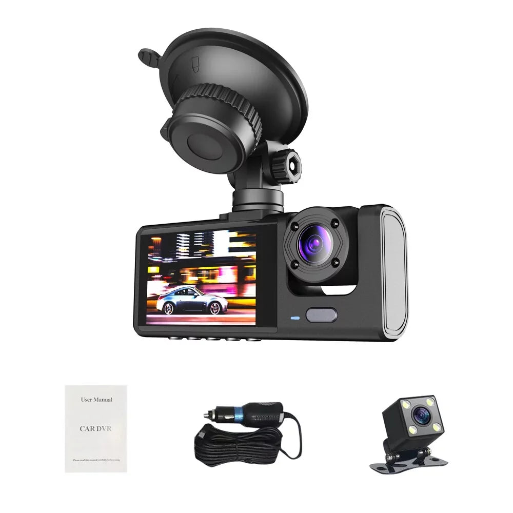 1080P DVR Dash Camera Front & Inside & Rear Camera Driving Recorder 2 Inch Display Dashcam Support Night-Vision Loop Recording One-Key Lock WiFi version