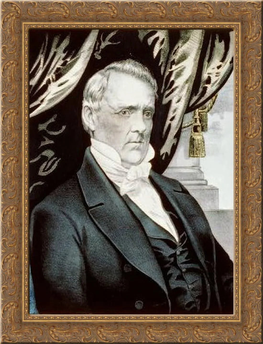 James Buchanan 24x18 Gold Ornate Wood Storage Canvas Art by Currier and Ives