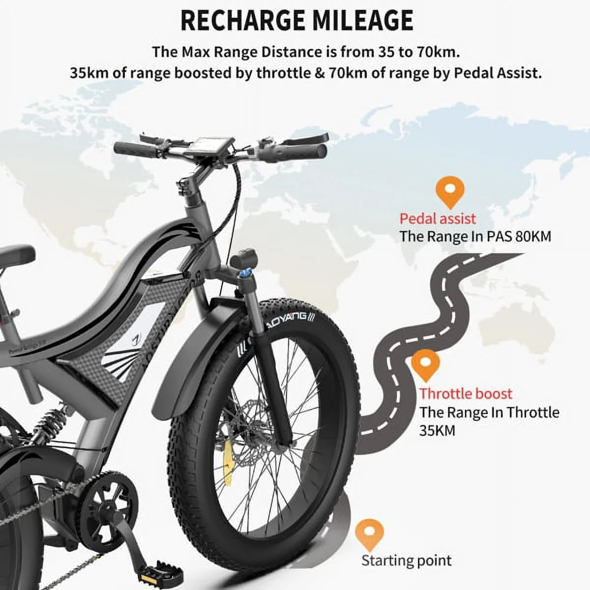 AOSTIRMOTOR Hot Fat Tire Adults Electric Bicycle 26 In. Electric Mountain Bike