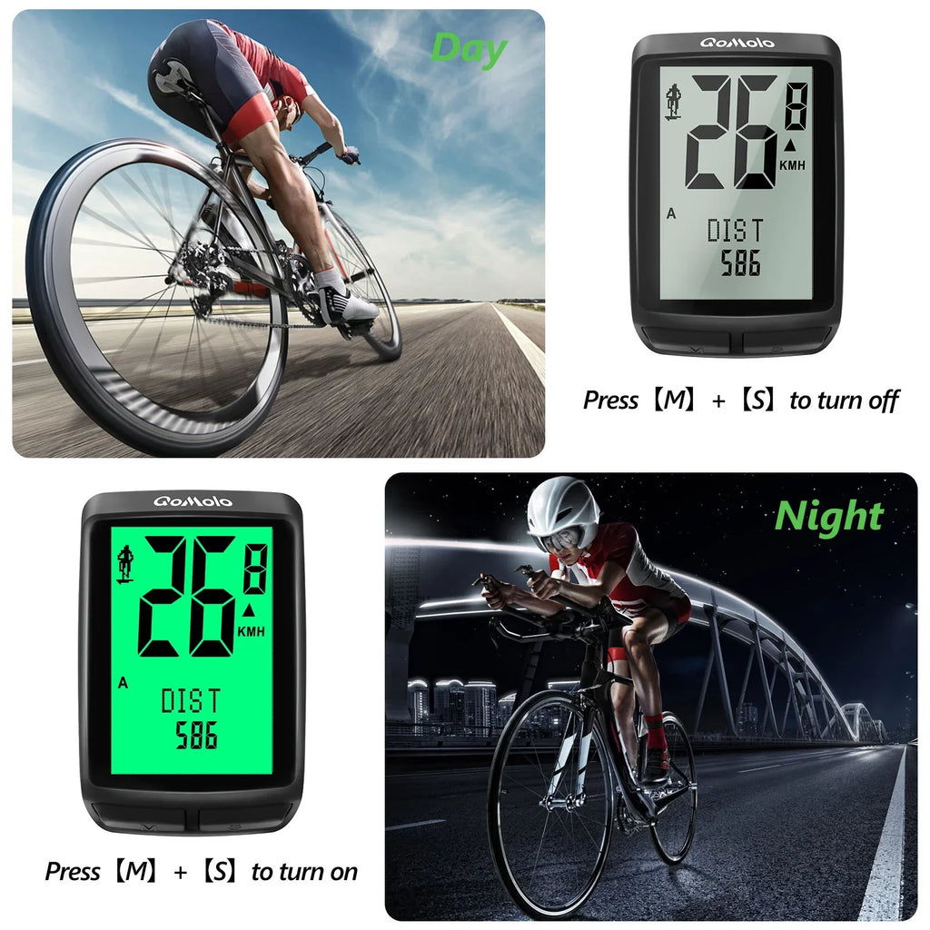 Wireless Bike Computer, Multi-Functional Bike Speedometer, IPX6 Waterproof Large Monitor Cycle Computer Automatic Wake-up LCD Backlight Display