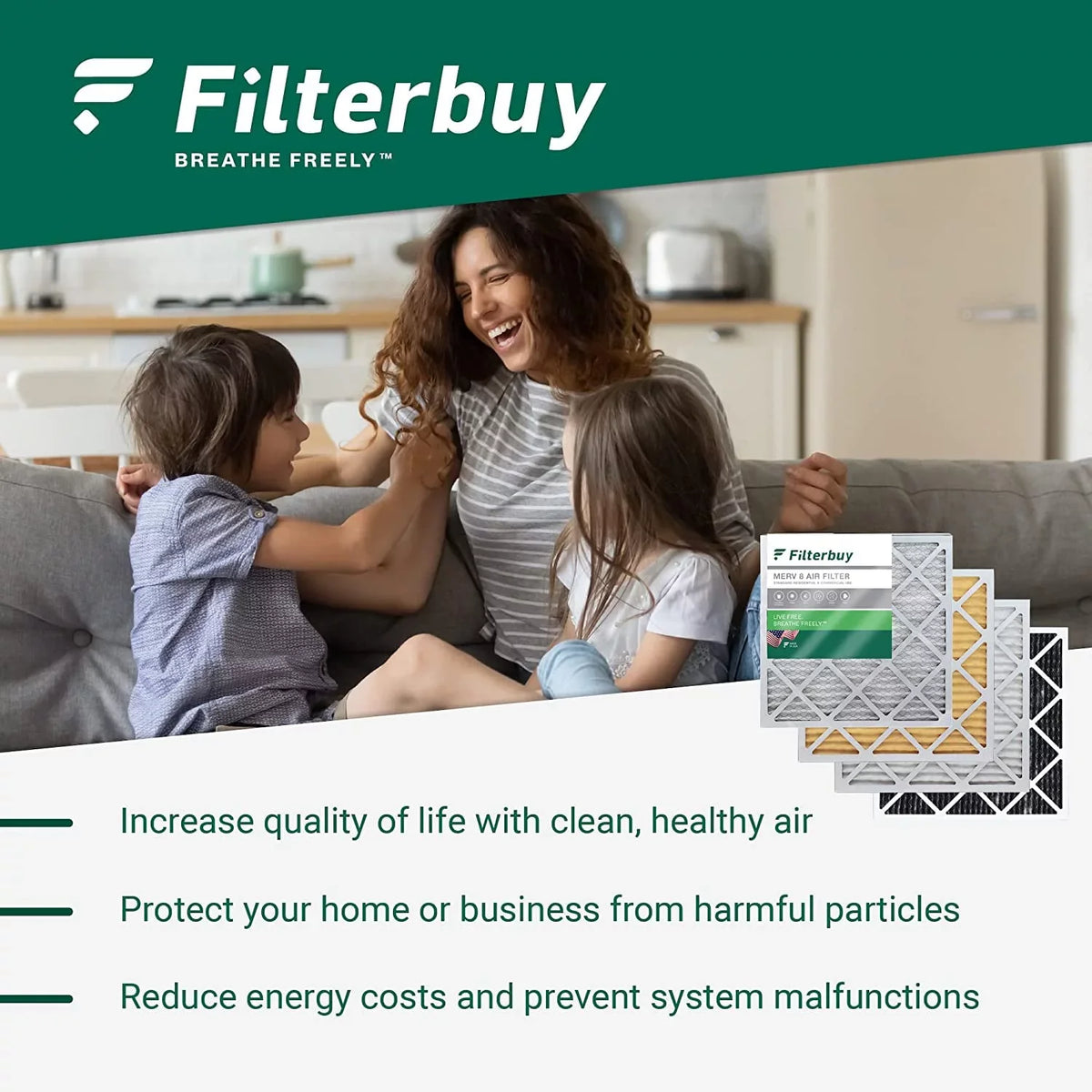 Filterbuy 8x20x4 MERV 13 Pleated HVAC AC Furnace Air Filters (3-Pack)