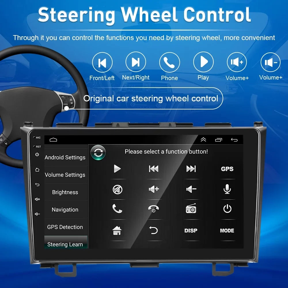 For Honda CRV 2007-2011 9'' Display Car Stereo Radio Player Wireless Carplay Android Auto Mirror Link HD 1080P Android 12 Bluetooth WIFI GPS FM USB Hifi, AHD Backup Camera