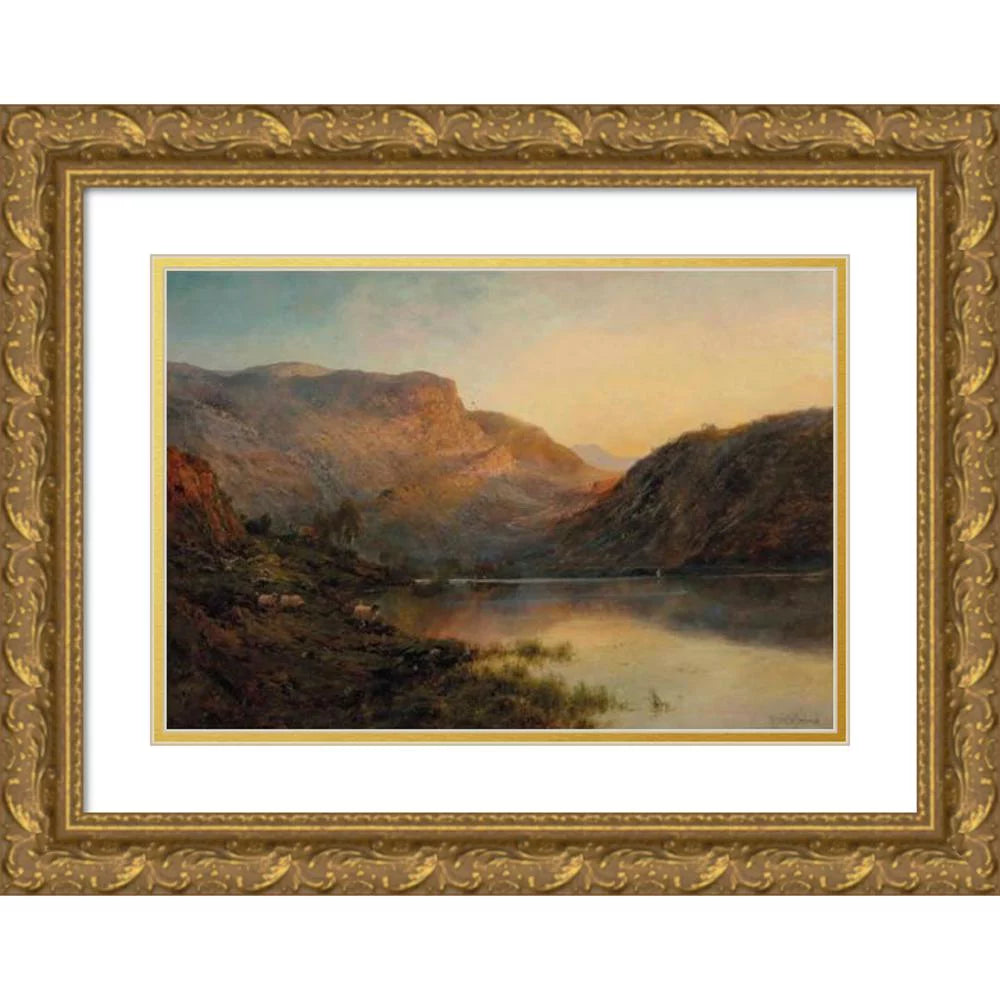 Alfred de Bréanski 18x13 Gold Ornate Wood Memory and Double Matted Museum Art Print Titled - The Evening Glow, Vale of Eagle, Loch Lomond