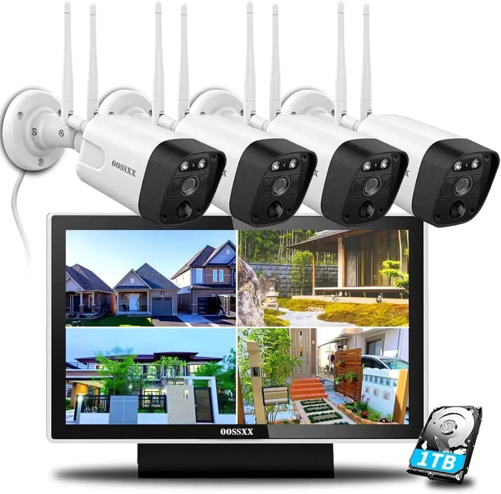 {Full PIR Detection Wireless Camera System}, 4pcs All-in one 5.0mp 1TB， Antennas, two-way audio with 10-inch monitor by OOSSXX