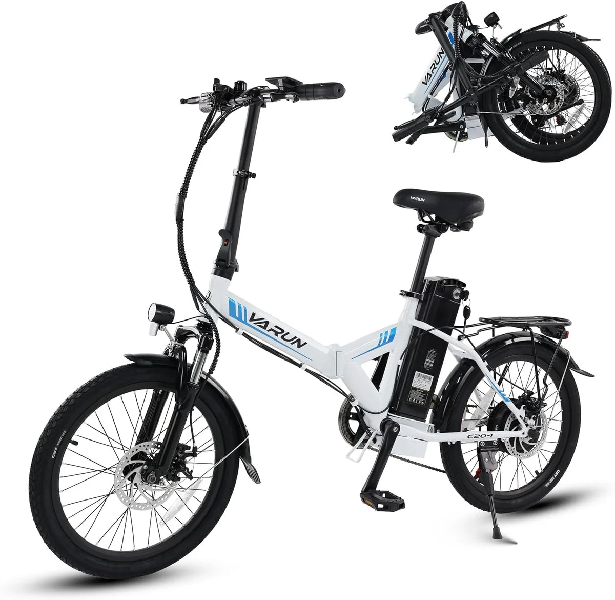 VARUN Electric Bike - 500W Folding Ebike with Stylish 20" Wheels, 48V Lithium Power Unit for 40 Miles Range and 20MPH Speed