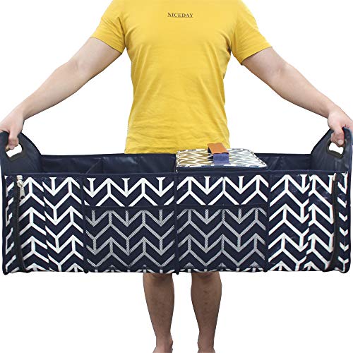 Trunk Organizer, Foldable Cargo Storage Bag Portable Insulation Cooler Bag Collapsible Vehicle Organizer Divider Storage Totes with 4 Compartments Cargo Tote for Groceries Caddy SUV