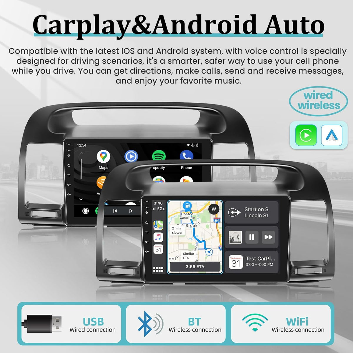 THONZER For Toyota Camry 2000-2006, 9 Inch Panel Radio Built in Wireless Carplay and Andriod Auto with Mirror Link, WiFi, GPS, USB + Rear View Camera 2+32G Android Car Stereo