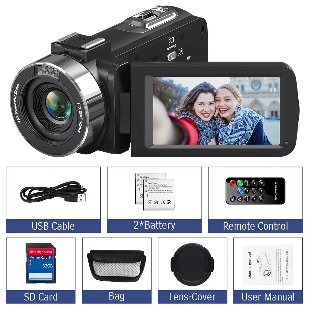 MARVUE Video Camera 4K Camera 48MP 30FPS Camcorder 18X Digital Zoom 3.0" LCD Touch Display Vlogging Camera for YouTube with IR Night Vision