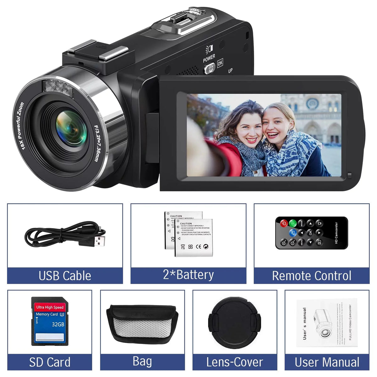 MARVUE Video Camera 4K Camera 48MP 30FPS Camcorder 18X Digital Zoom 3.0" LCD Touch Display Vlogging Camera for YouTube with IR Night Vision