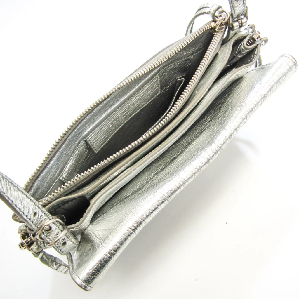 Pre-Owned Balenciaga Paper Triple XS 398815 Women's Leather Shoulder Bag Silver (Good)
