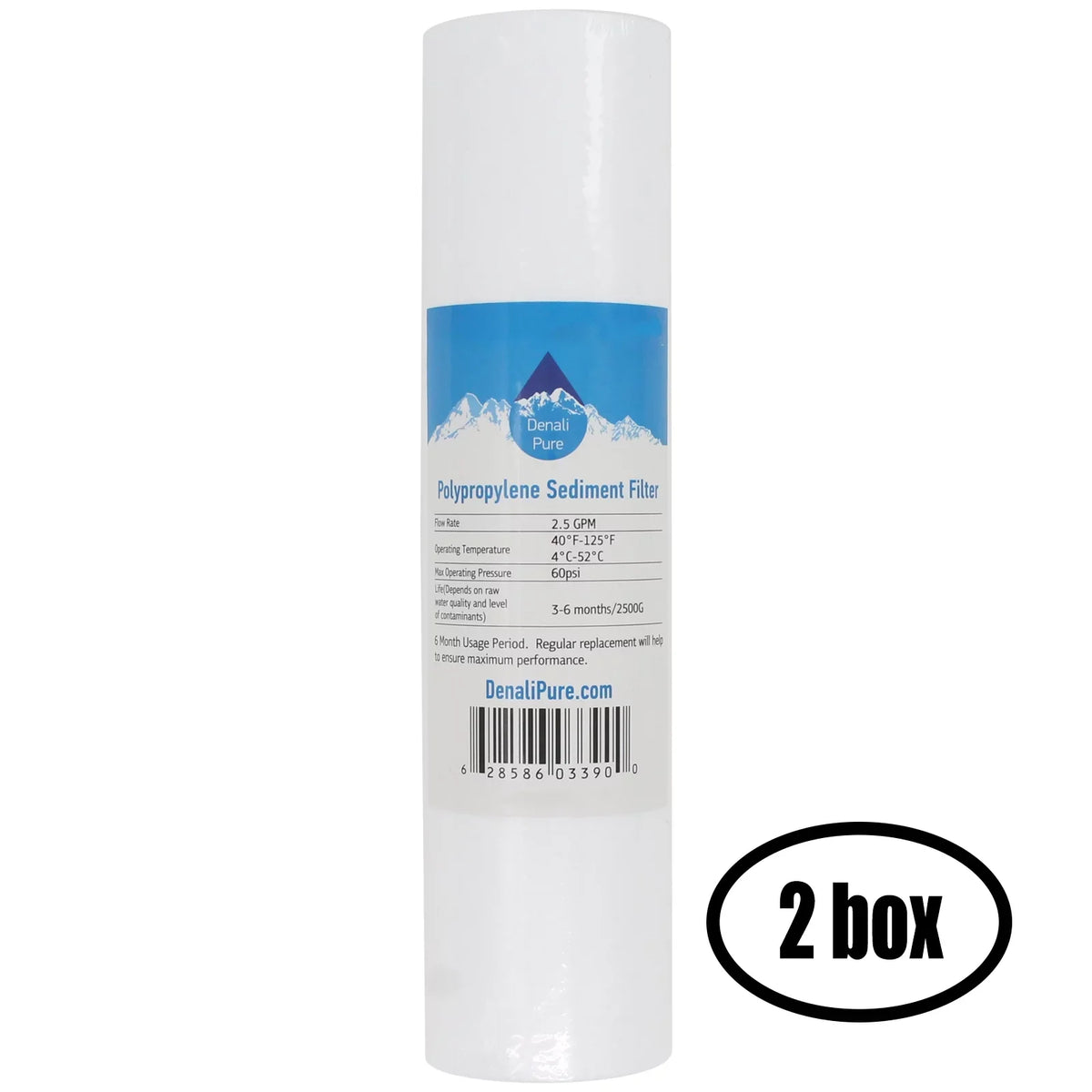 2 Boxes of Replacement for ThePerfectWater VL3SB1G Polypropylene Sediment Filter - Universal 10-inch 5-Micron Cartridge for ThePerfectWater Value Line 3 Stage Water Filter - Denali Pure Brand