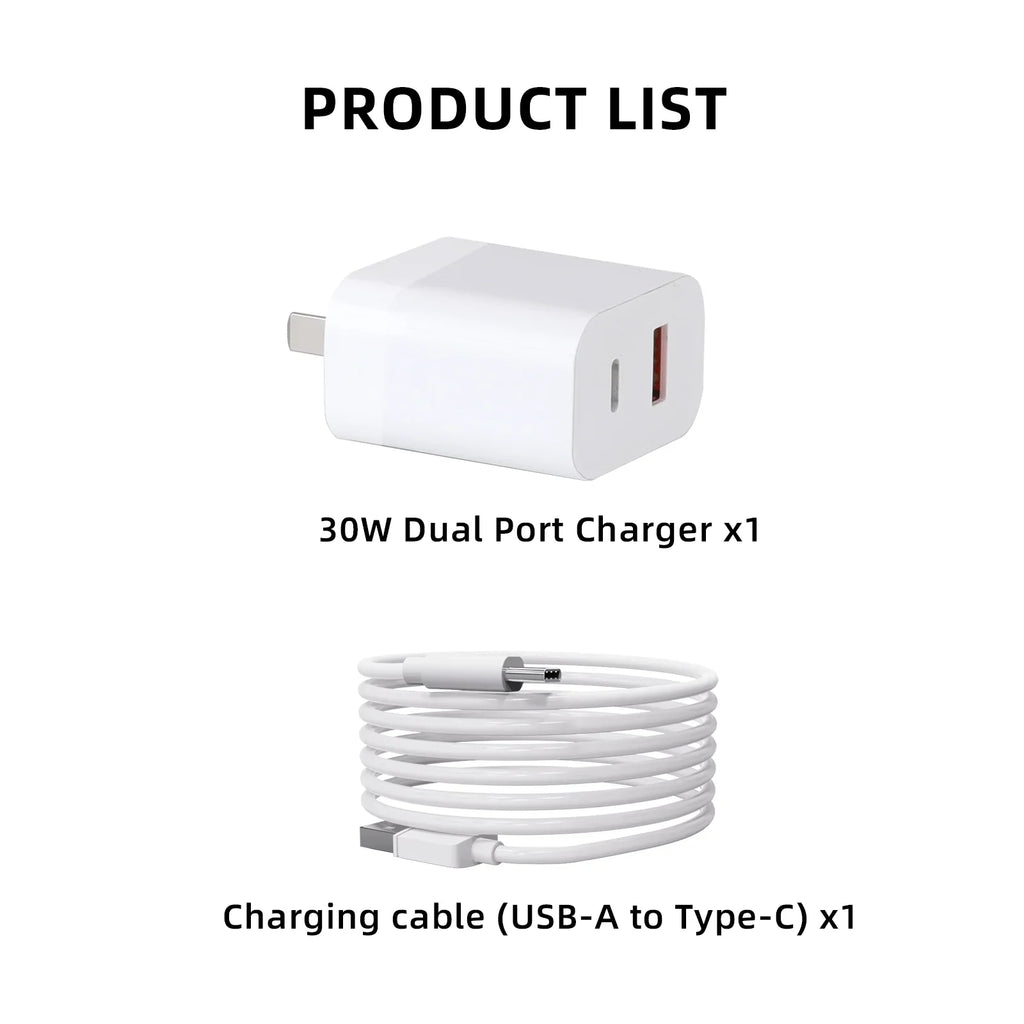 30W USB Charger with Type-C Cable -Port Charging for DJI Mini 2/Mini 3 Pro Charging Parts