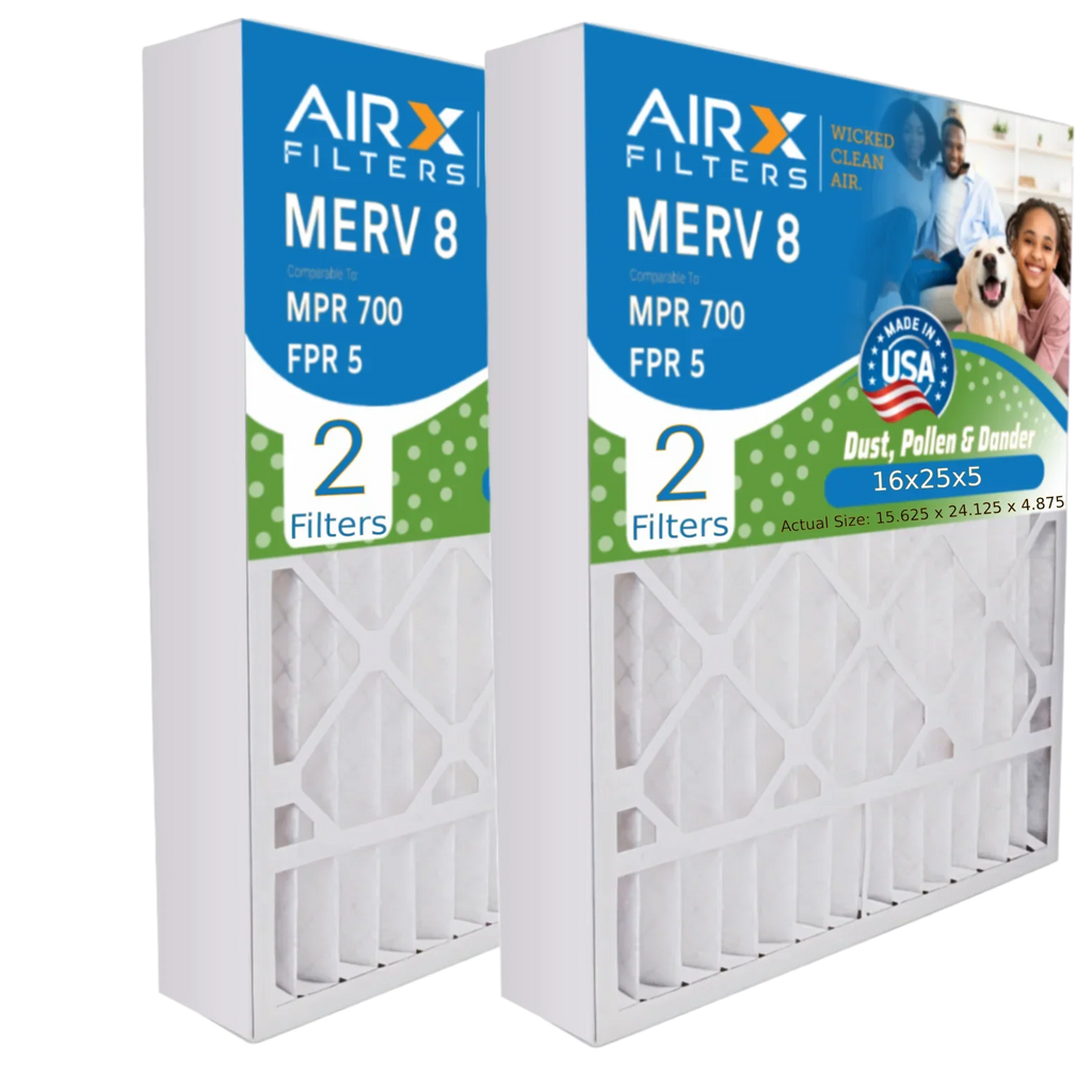 16x25x5 Air Filter MERV 8 Comparable to MPR 700 & FPR 5 Compatible with Field Controls # 46585900 Premium USA Made 16x25x5 Furnace Filter 2 Pack by AIRX FILTERS WICKED CLEAN AIR.