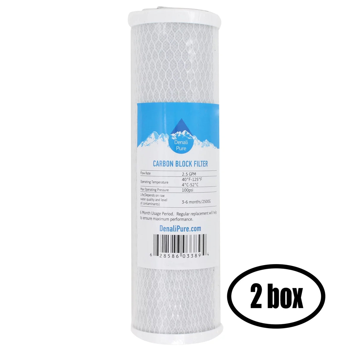 2 Boxes of Replacement for Water Depot WD RO 3S Activated Carbon Block Filter - Universal 10 inch Filter for Water Depot 3 Stage Reverse Osmosis System - Denali Pure Brand