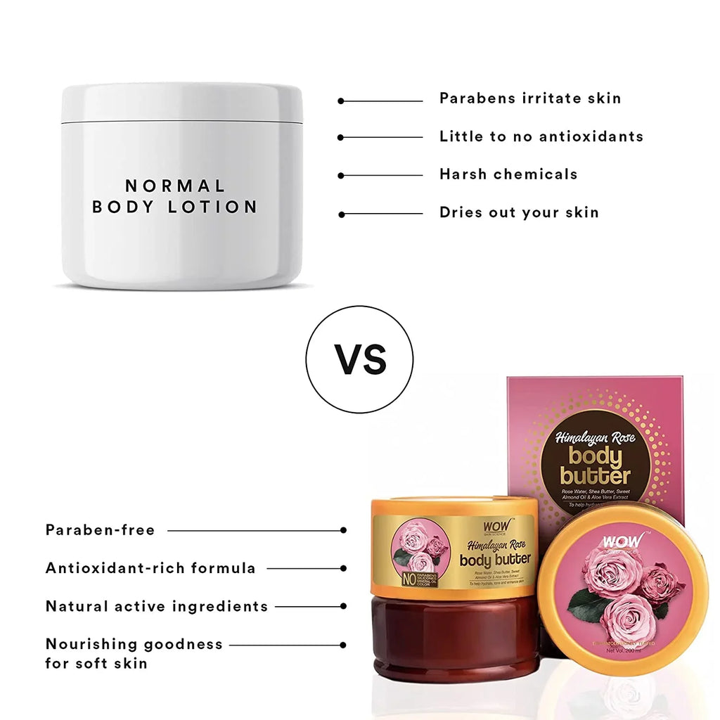 WOW Skin Science Body Butter Himalayan Rose - Moisturizer for Dry Skin, Rich Hydrating Cream with Natural Shea Butter Nourish & Relieve Dull Skin - Paraben & Sulfate Free - (200ml)