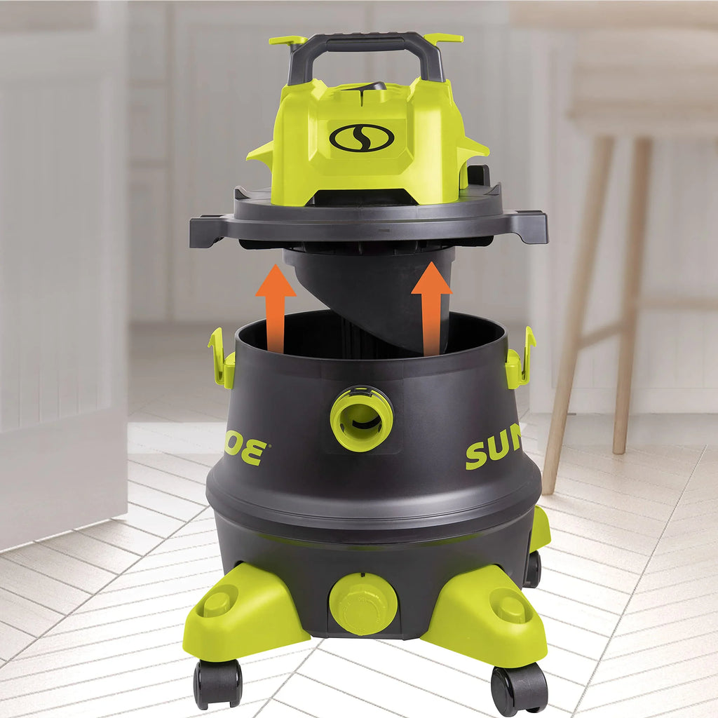 Restored Sun Joe SWD8000 8-Gallon 1200-Watt 6.5 Peak HP Wet/Dry Shop Vacuum, HEPA Filtration, Wheeled w/Cleaning Attachments, Black/Green (Refurbished)