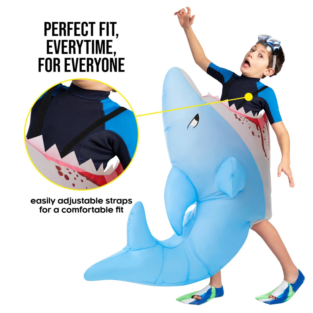 Morph Kids Inflatable Shark Attack Costume Boy Girl Blow Up Fish Halloween Halloween Blue One Size