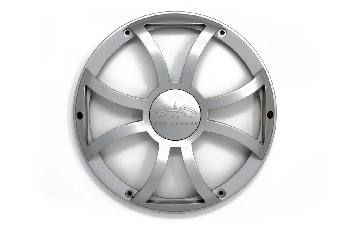 Wet Sounds Revo 12" Subwoofer, Grill, & RGB LED Ring - White Subwoofer & Silver XS Grill - 2 Ohm