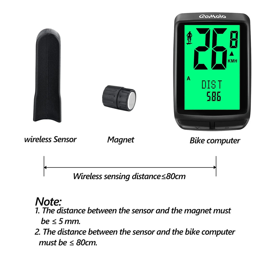 Wireless Bike Computer, Multi-Functional Bike Speedometer, IPX6 Waterproof Large Monitor Cycle Computer Automatic Wake-up LCD Backlight Display