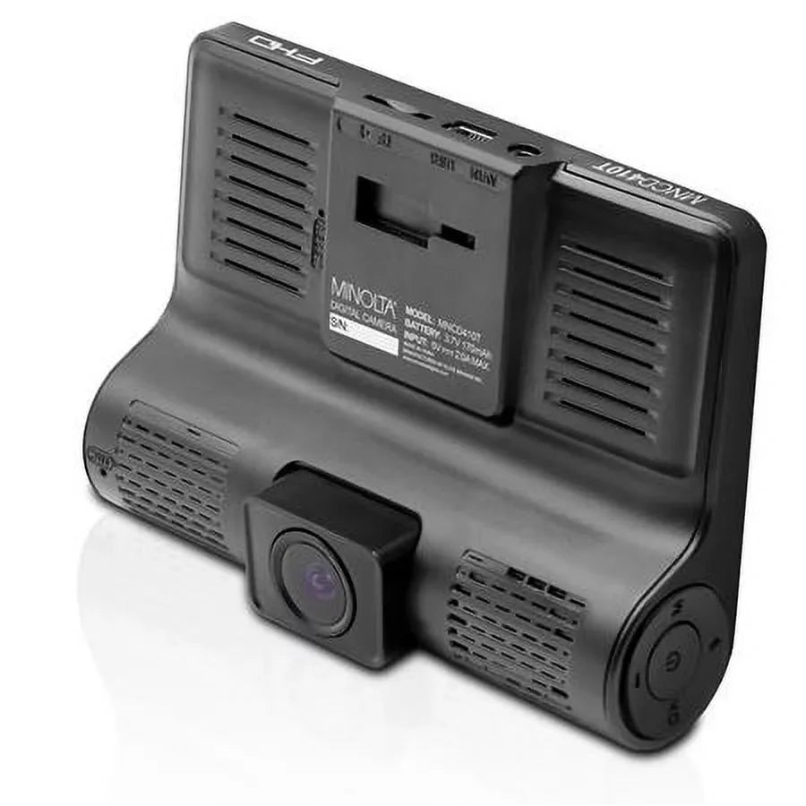 MNCD410T Full HD Front and Rear View 4" LCD Display Dash Camera with 3-Channel Recording, Black