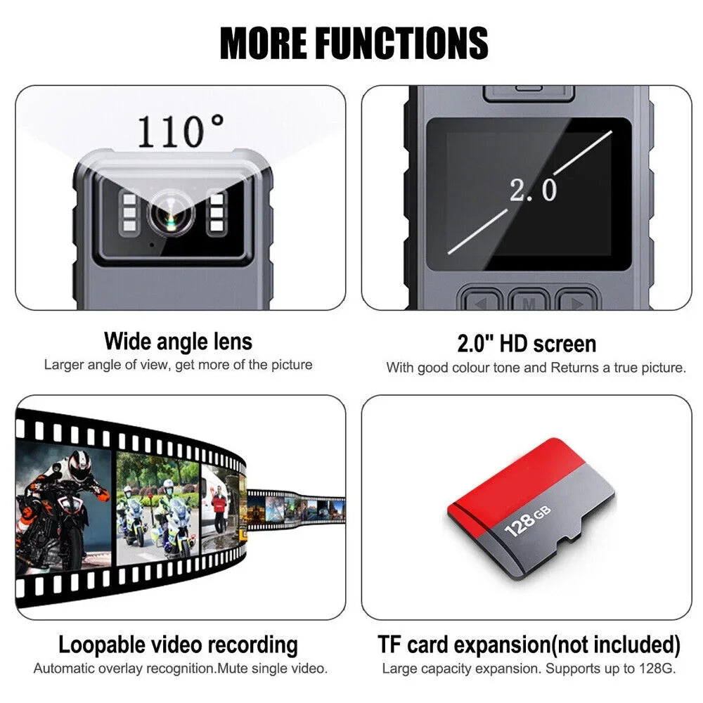 KingFurt 1080p & 2K HD WiFi Action Cam with Night Vision - Outdoor Helmet Camcorder, Loop Recording, 2000mAh Power Unit - Black
