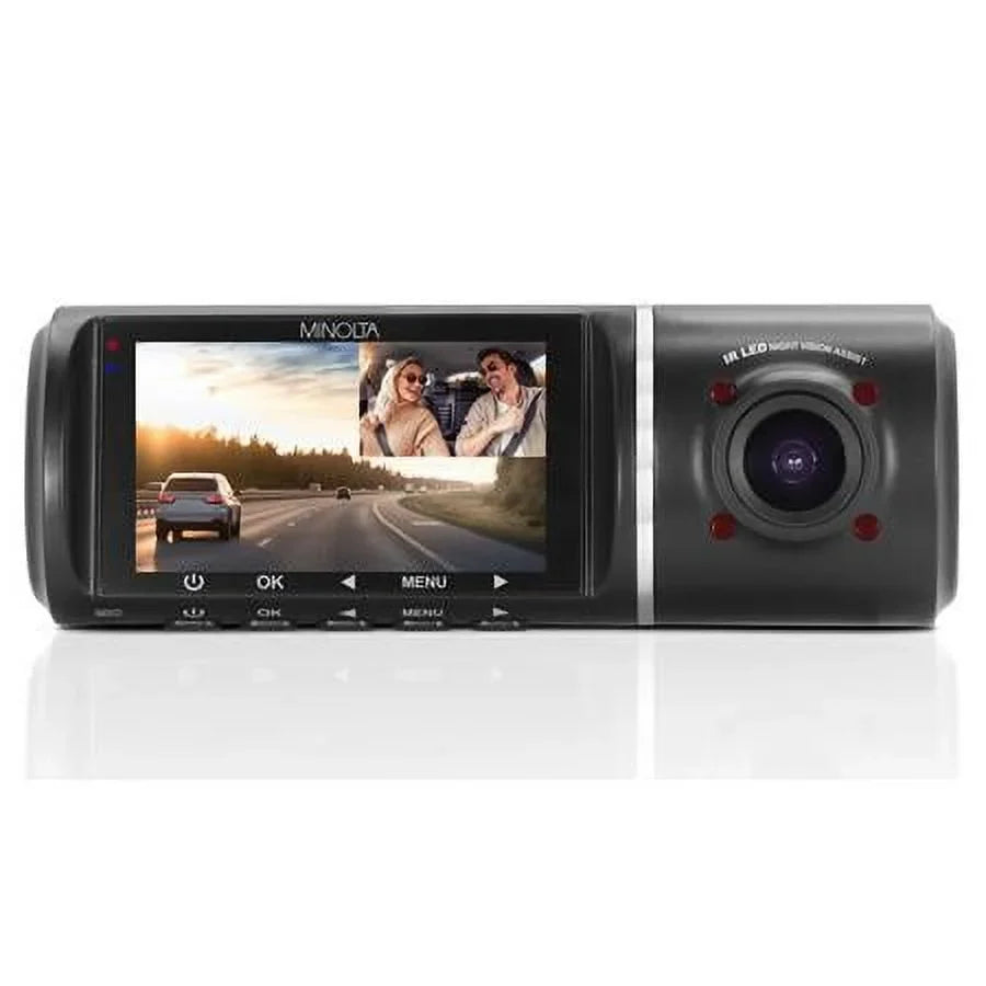 MNCD245T Full HD Front and Rear View 2.45" LCD Panel Dash Camera with 3-Channel Recording, Black