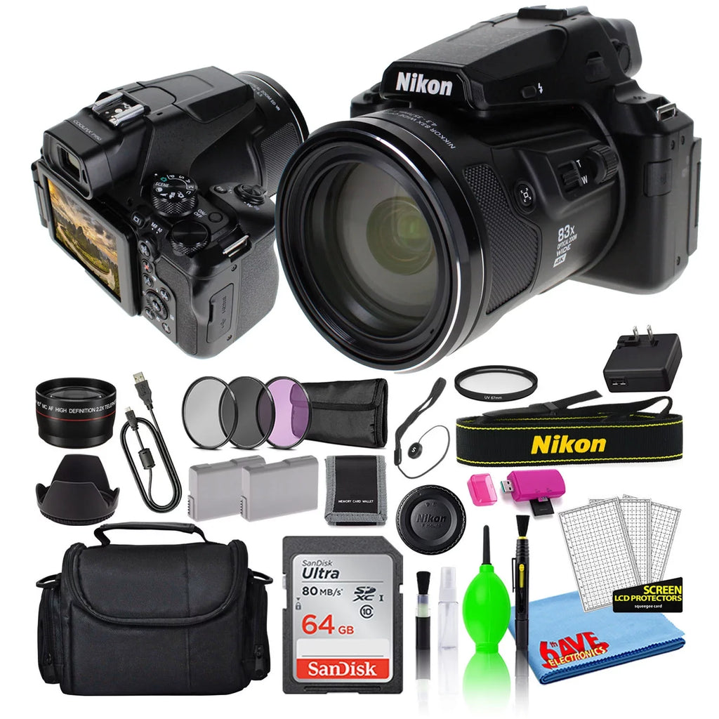 Nikon COOLPIX P950 16MP Super Zoom Digital Camera (26532) Package with 64GB SD Card + Bag + Filters + Extra Energy Source + Telephoto Lens + More