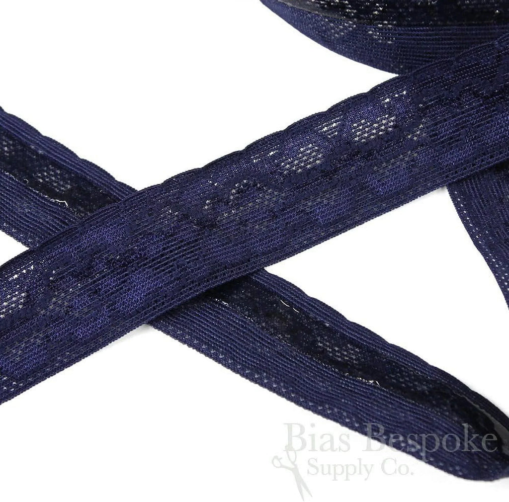 5 Yards Of Tansy Navy Blue Stretch Lace With Gripping Siline, Made In Italy